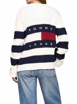 Cardigan Tommy Jeans blu e bianco per donna