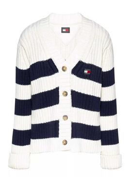 Cardigan Tommy Jeans blu e bianco per donna