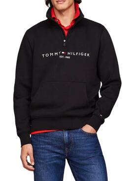 Felpa Tommy Hilfiger Mockneck nera per uomo