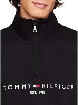 Felpa Tommy Hilfiger Mockneck nera per uomo