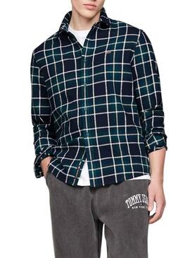 Camicia Tommy Jeans Check Flannel verde e blu per uomo