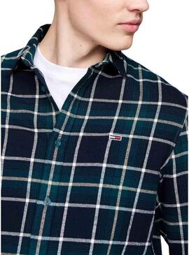 Camicia Tommy Jeans Check Flannel verde e blu per uomo