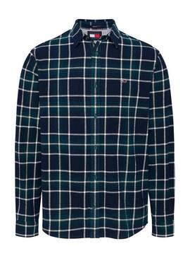 Camicia Tommy Jeans Check Flannel verde e blu per uomo