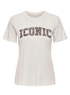 T-shirt Only Lola leopardato varsity bianca per donna