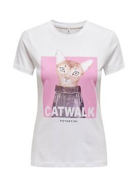 Maglietta Only Vibe Life cat bianca per donna