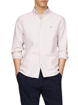 Camicia Tommy Hilfiger Oxford a righe beige e bianche per uomo