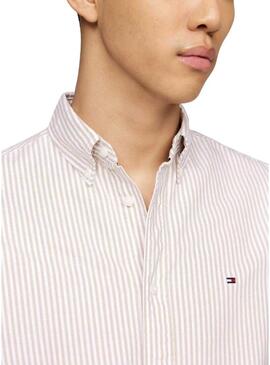 Camicia Tommy Hilfiger Oxford a righe beige e bianche per uomo