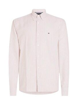 Camicia Tommy Hilfiger Oxford a righe beige e bianche per uomo