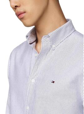 Camicia Tommy Hilfiger a righe Oxford blu e bianca per uomo