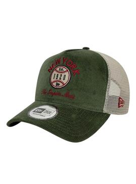 Cappello New Era Cord Trucker verde per uomo e donna