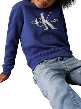 Felpa Calvin Klein Monogram blu per bambini