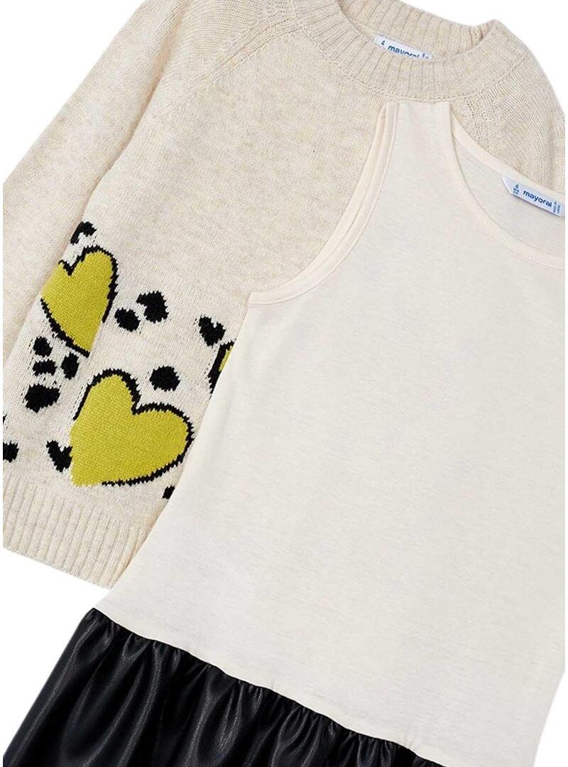 Abito Mayoral tricot combinato beige per bambina