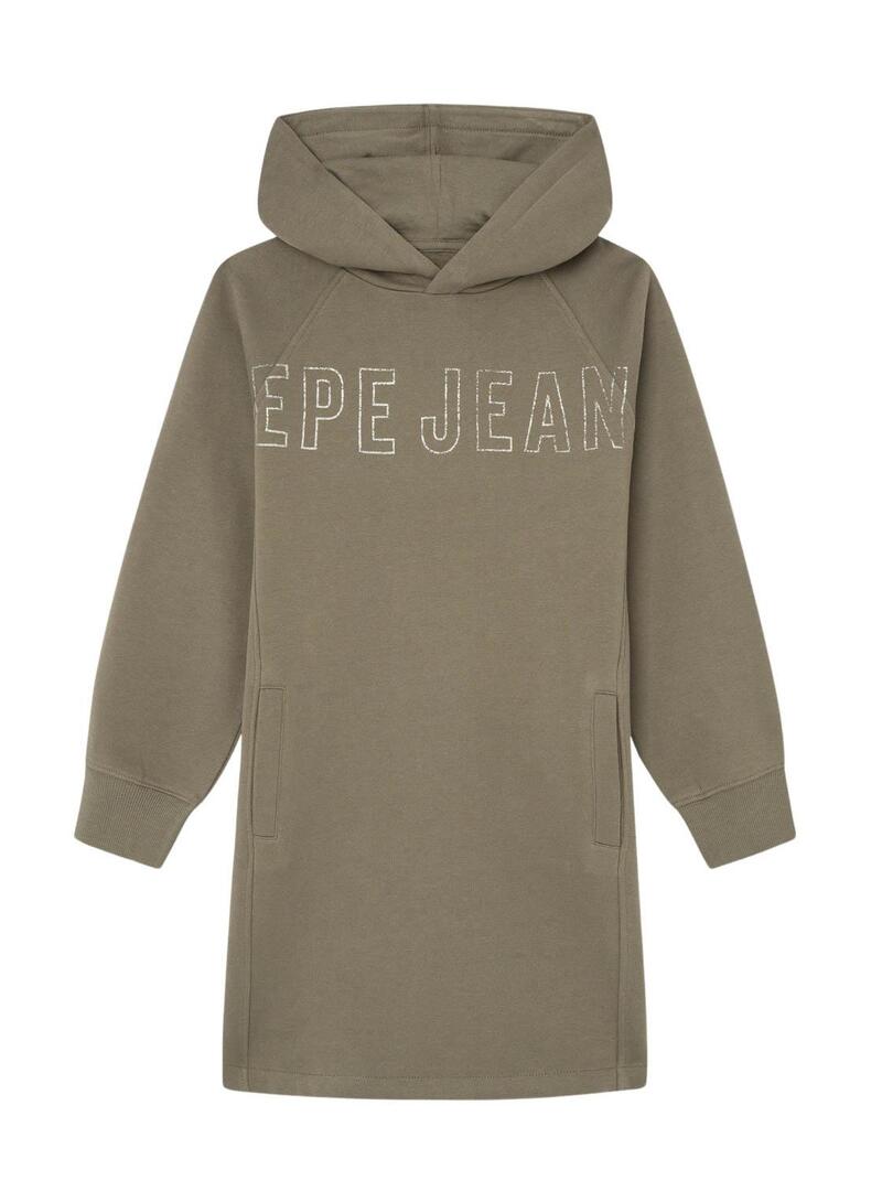 Abito Pepe Jeans Tamara con cappuccio verde per bambina