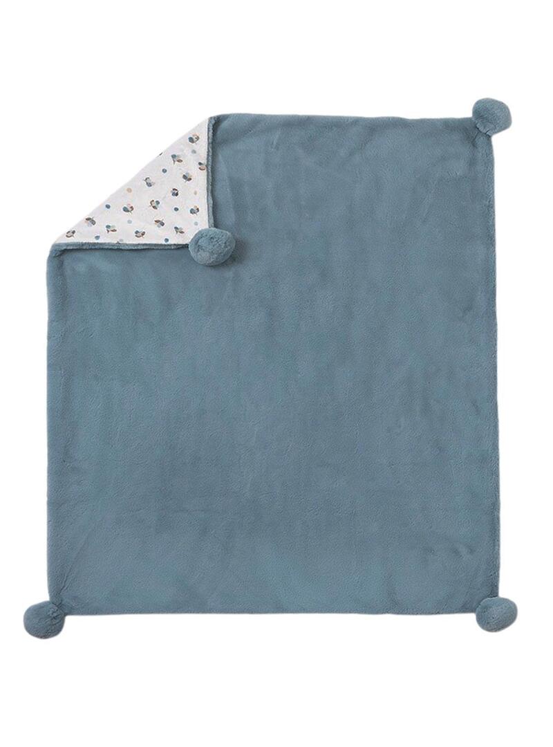 Coperta Mayoral con pon pon in pelo blu per neonati