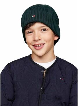 Berretto Tommy Hilfiger Small Flag verde per bambini