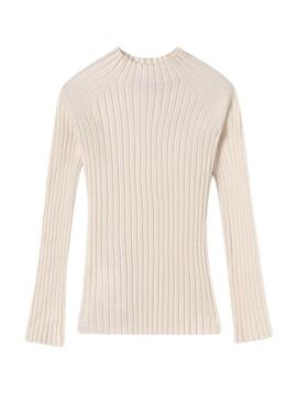 Jersey Mayoral con collo alto in maglia beige per bambina