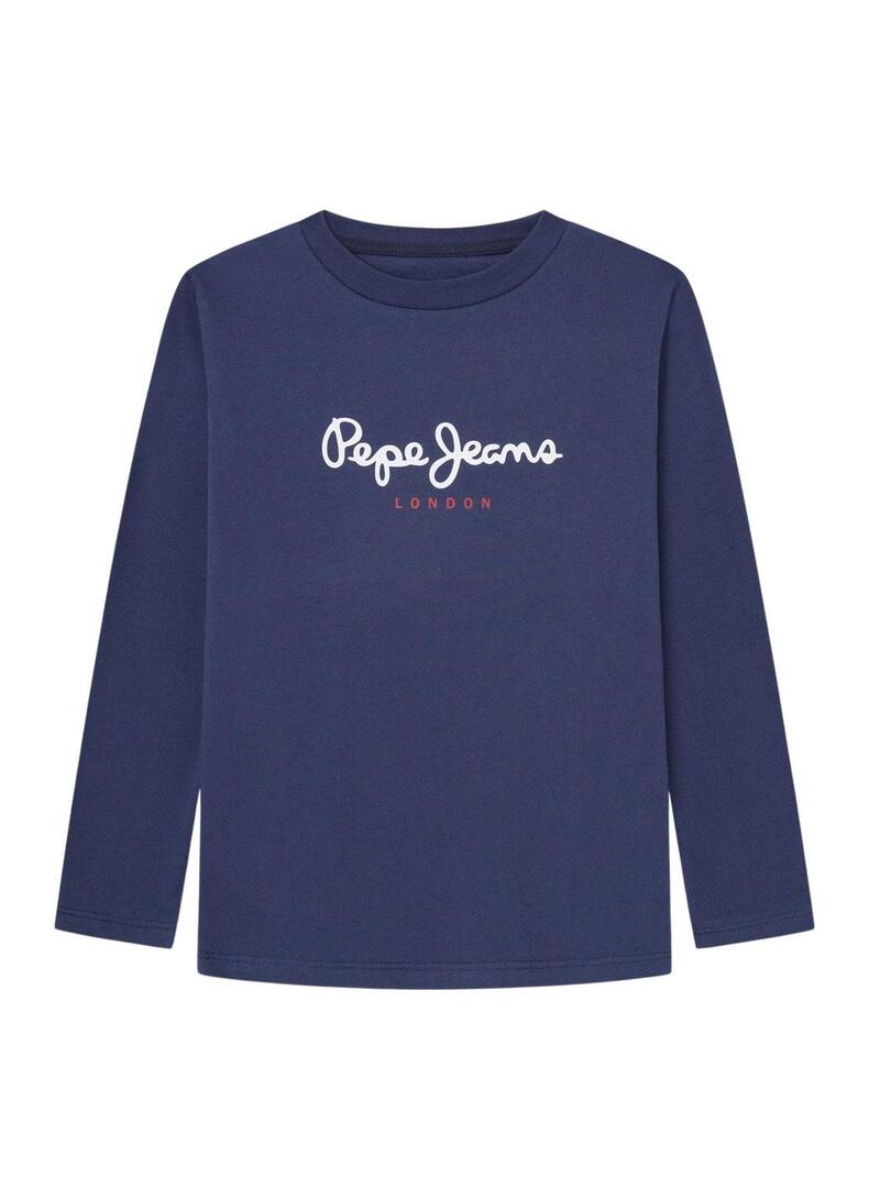 Maglietta Pepe Jeans New Herman blu marino per bambino