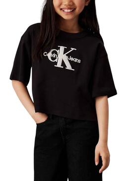 T-shirt Calvin Klein Teddy Monologo nera per bambina