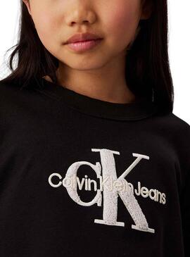 T-shirt Calvin Klein Teddy Monologo nera per bambina