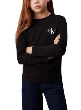 T-shirt Calvin Klein Long Monologo nera per bambini