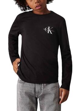 T-shirt Calvin Klein Long Monologo nera per bambini