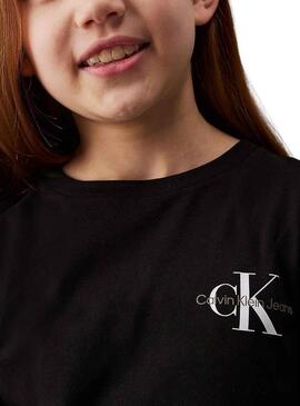 T-shirt Calvin Klein Long Monologo nera per bambini