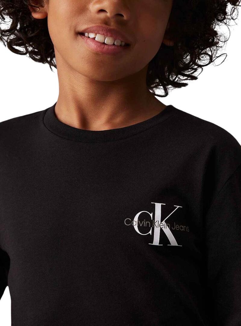 T-shirt Calvin Klein Long Monologo nera per bambini