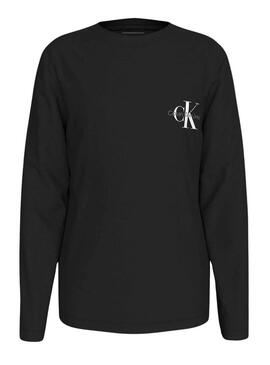 T-shirt Calvin Klein Long Monologo nera per bambini