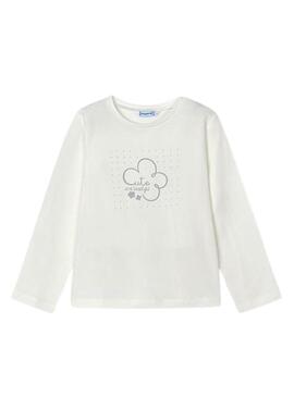 Maglietta Mayoral basic beige con fiore per bambina