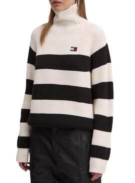 Maglione a maglia Tommy Jeans a collo alto a righe per donna