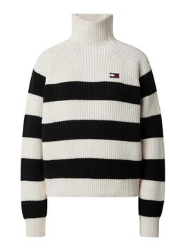 Maglione a maglia Tommy Jeans a collo alto a righe per donna