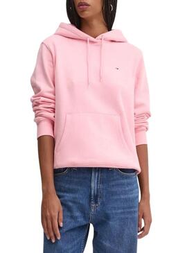 Felpa Tommy Jeans Flag Regular rosa con cappuccio per donna