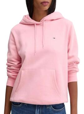 Felpa Tommy Jeans Flag Regular rosa con cappuccio per donna