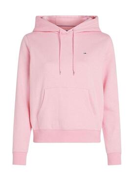 Felpa Tommy Jeans Flag Regular rosa con cappuccio per donna