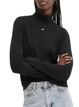 Maglione Tommy Jeans Essential a collo alto nero per donna