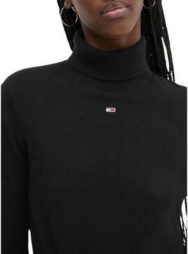 Maglione Tommy Jeans Essential a collo alto nero per donna