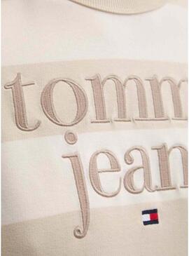 Felpa Tommy Jeans logo righe relaxed beige per donna