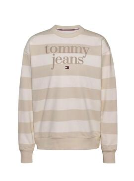 Felpa Tommy Jeans logo righe relaxed beige per donna