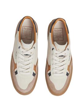 Sneakers Pepe Jeans Travis retro bianche e beige per uomo