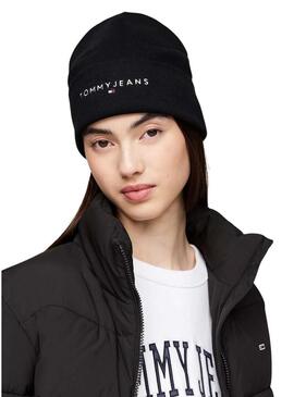 Cappello Tommy Jeans nero con logo ricamato per donna