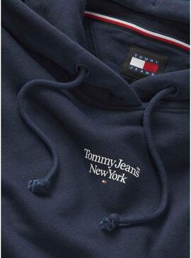 Felpa Tommy Jeans Essential logo con cappuccio blu navy per donna