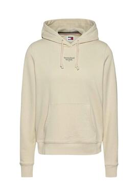 Felpa con cappuccio beige Tommy Jeans Essential logo per donna