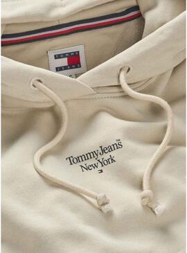 Felpa con cappuccio beige Tommy Jeans Essential logo per donna