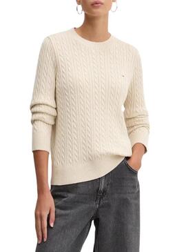 Maglia Tommy Jeans Essential intrecciata beige per donna