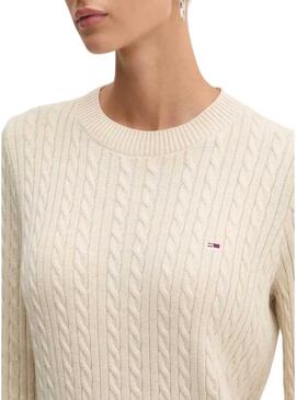 Maglia Tommy Jeans Essential intrecciata beige per donna