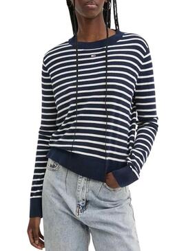 Maglione Tommy Jeans Essential a righe blu navy per donna