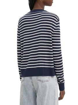 Maglione Tommy Jeans Essential a righe blu navy per donna