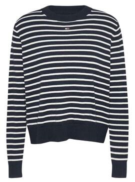 Maglione Tommy Jeans Essential a righe blu navy per donna