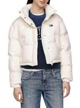 Piumino Tommy Jeans Alaska bandiera sul retro bianco per donna