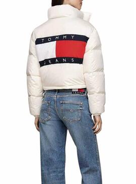 Piumino Tommy Jeans Alaska bandiera sul retro bianco per donna